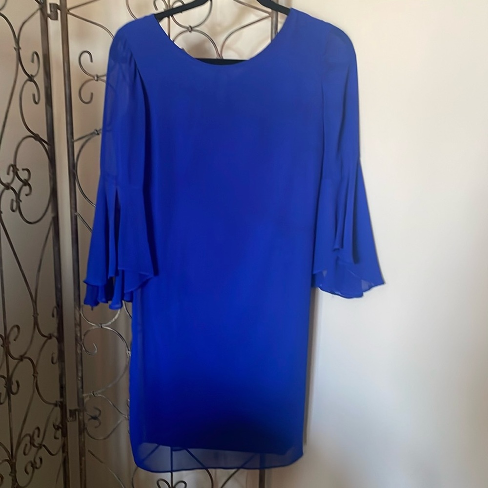 INC International Concepts Royal Blue Shift Dress with Ruffled Sleeves